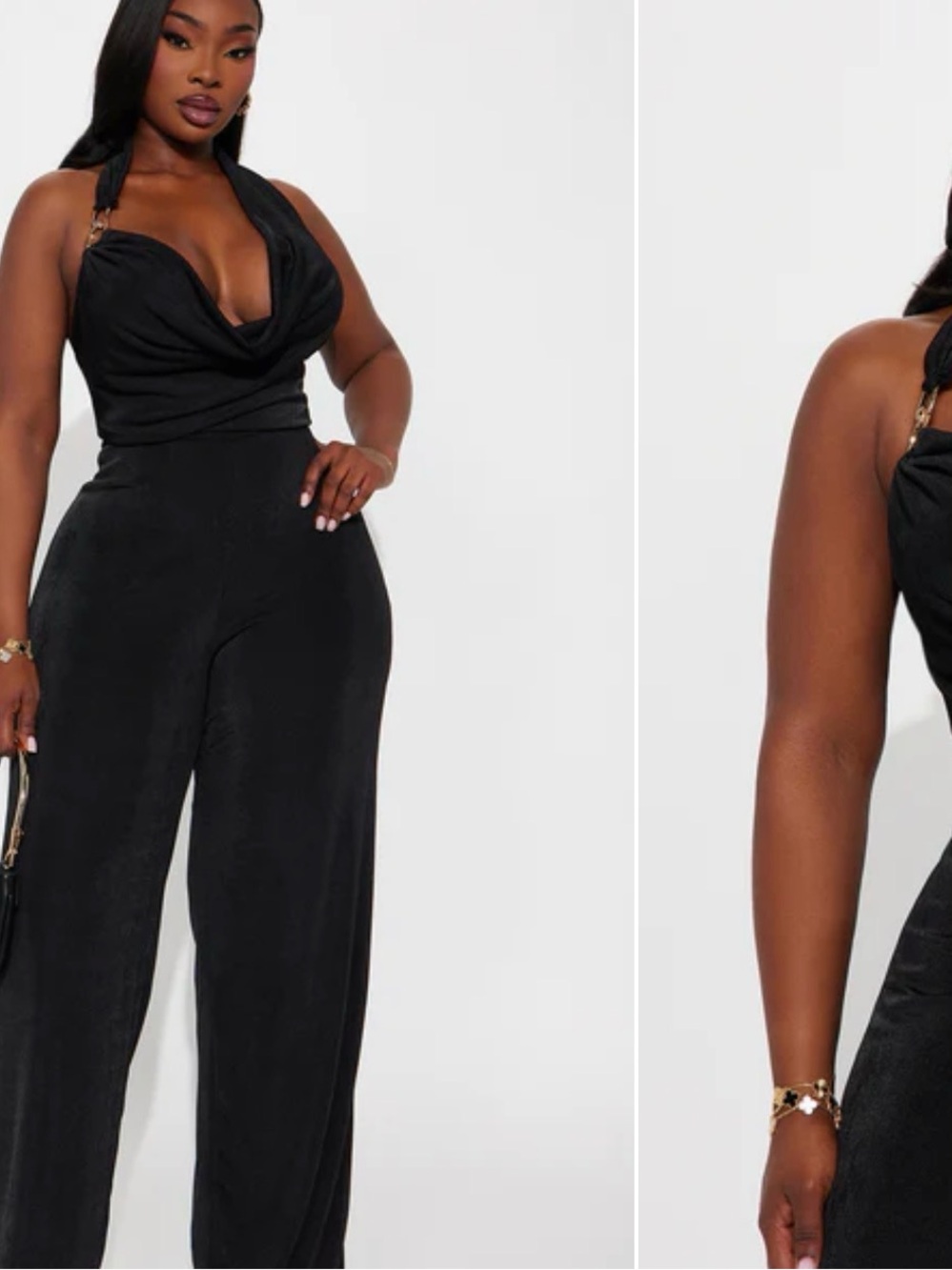 Fashion Nova Black Halter Cowl Wide-Leg Jumpsuit